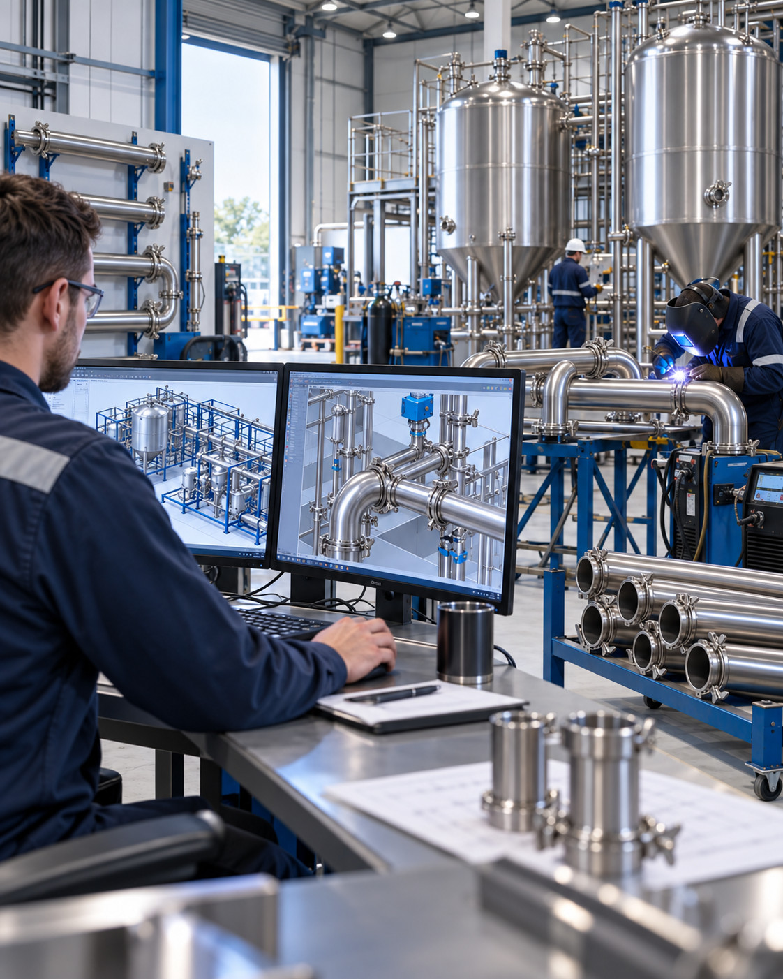 Illustrative engineering coordination and stainless steel workshop fabrication