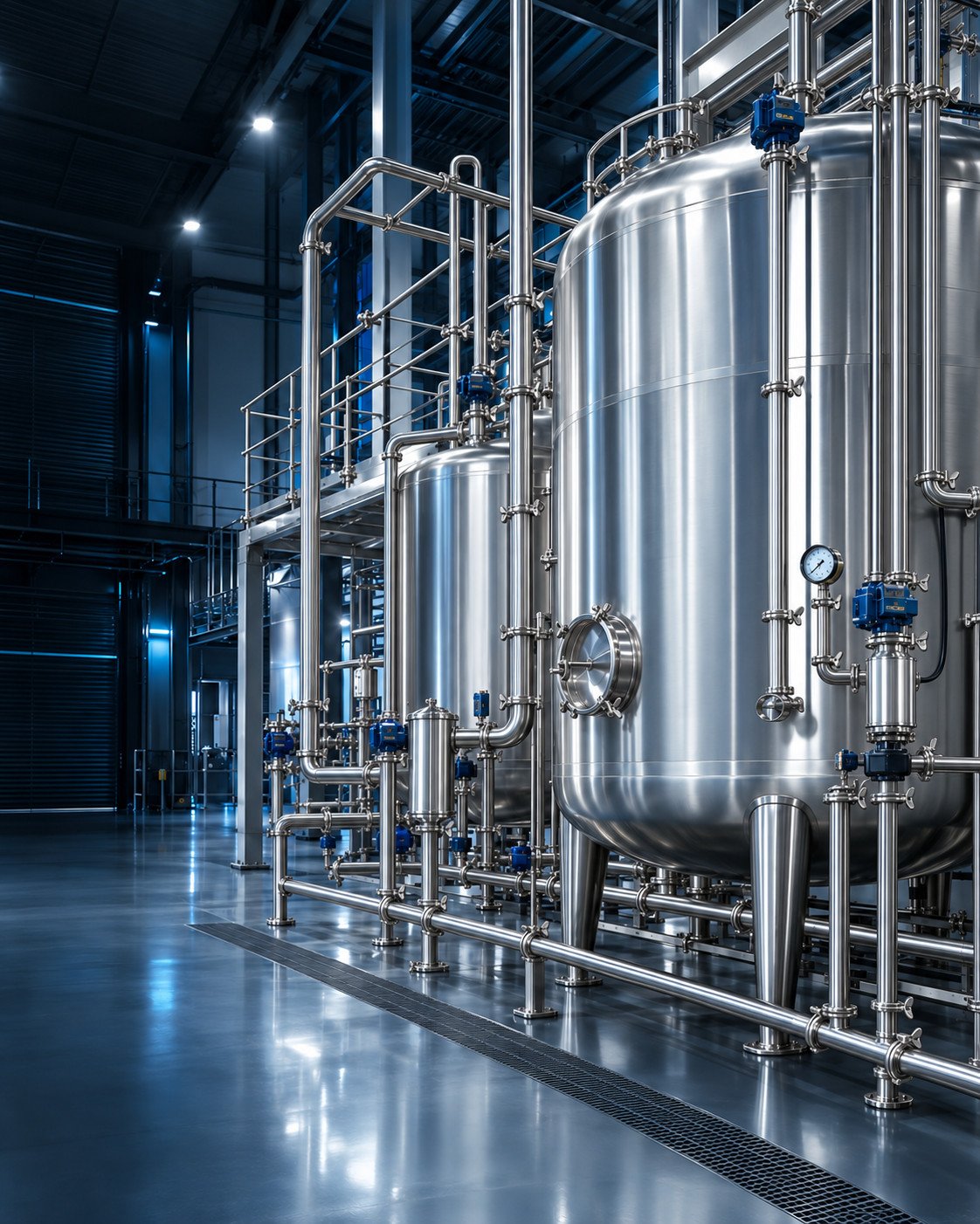 Illustrative stainless steel hygienic piping and process vessels