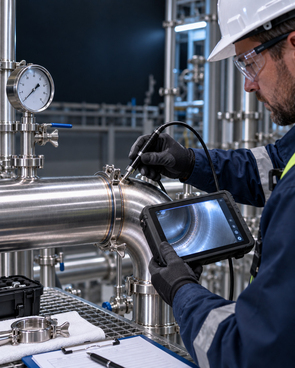 Illustrative stainless steel welding in a process piping environment
